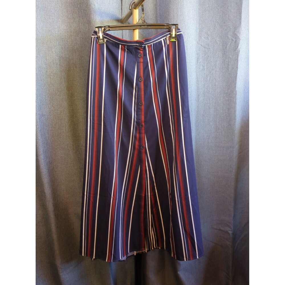 Women's Navy/Red Stripped Twill Print A-line Maxi Skirt Size Medium